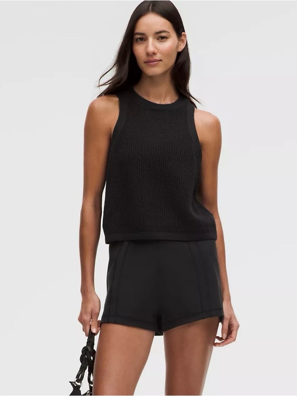 Lululemon Cotton Crochet Mesh Tank Top Black XL